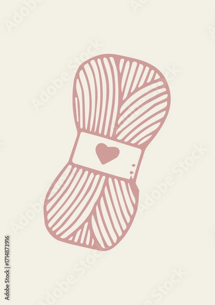 Obraz Illustration Hand Drawn Doodle Knit Wool Ball with Heart