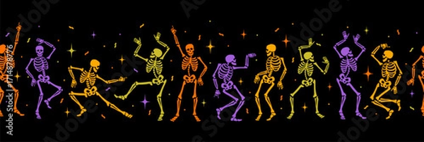 Fototapeta Happy dancing skeletons. Vector seamless border for Halloween and other