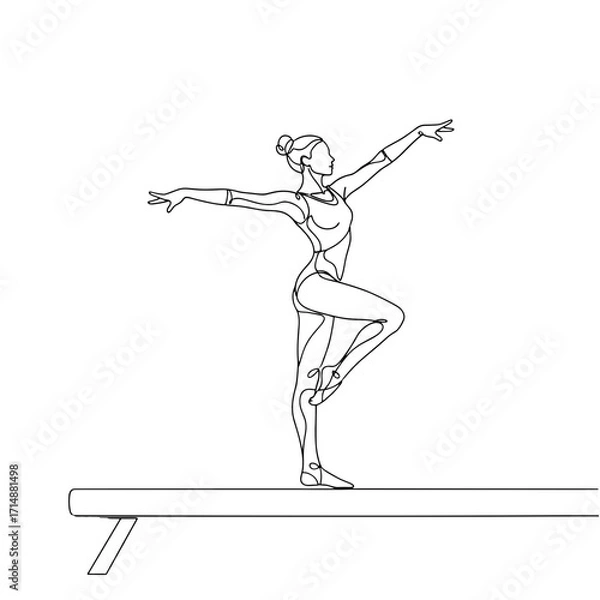 Obraz Gymnast performing a balance routine on a beam in outline style  