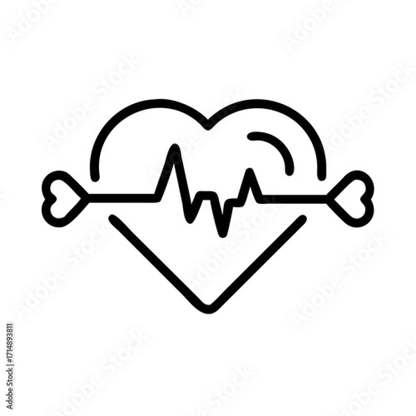 Fototapeta Heartbeat line with heart symbol and arrow in minimalist style  
