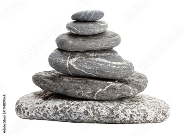 Fototapeta Smooth gray pebbles stacked in a pyramid shape cut out