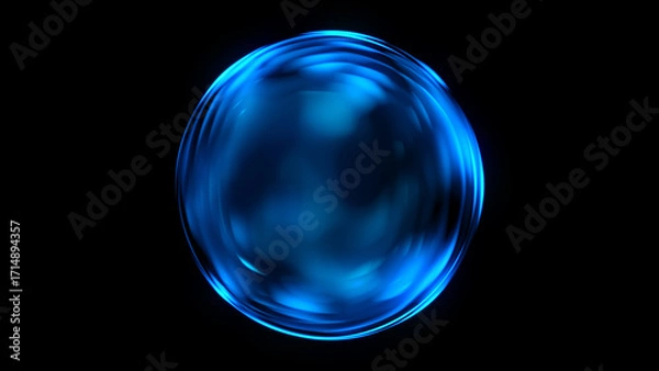 Fototapeta Abstract blue gradient 3d sphere background. Futuristic glass sphere with light reflections and bokeh. Crystall ball and energy orb. Information technology concept,  data science, AI.