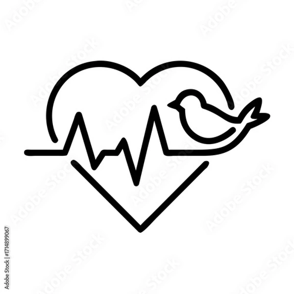 Fototapeta Heartbeat line with bird silhouette representing health and vitality  