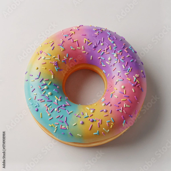 Fototapeta Donut arco-íris colorido com confeitos vibrantes