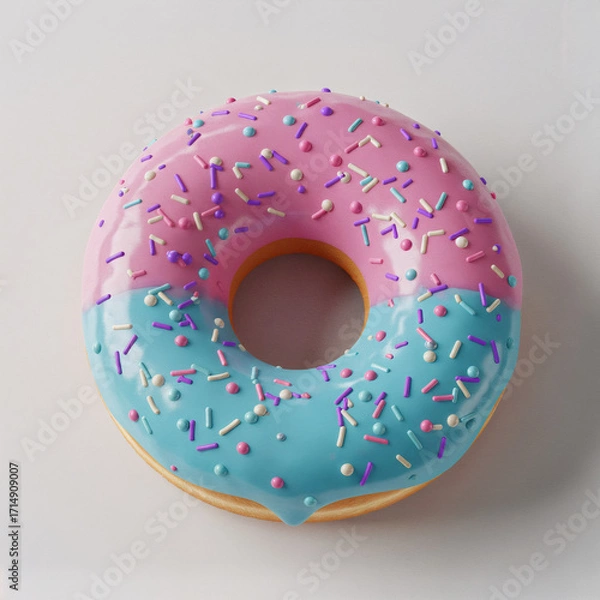 Fototapeta Donut Rosa e Azul colorido com confeitos vibrantes