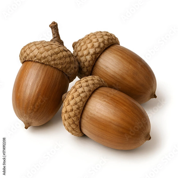 Fototapeta Three acorns isolated on white background – artistic illustration