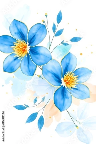 Obraz Pastel Blue Nature Bloom Abstract Watercolor Botanical Blossom Floral Flower.