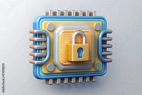 Fototapeta Computer chip with lock representing data protection and cybersecurity solutions