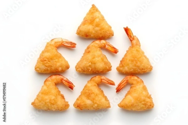 Fototapeta Delicious crispy fried shrimp appetizer on a clean white background studio shot