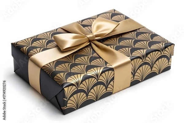 Fototapeta Elegantly Wrapped Gift with Golden Bow on Isolated Background