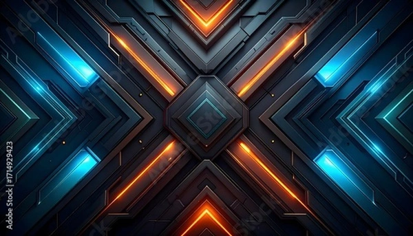 Obraz Dark Tech Pattern Background with Layered Geometric Shapes – Cyber Defense Concept