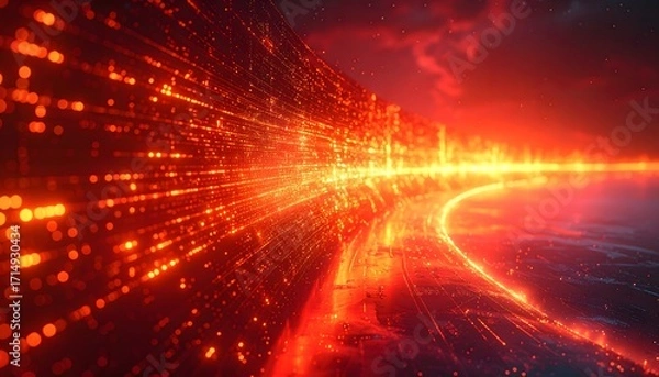 Fototapeta Digital Firewall Concept Background with Glowing Lines and Red-Orange Gradient