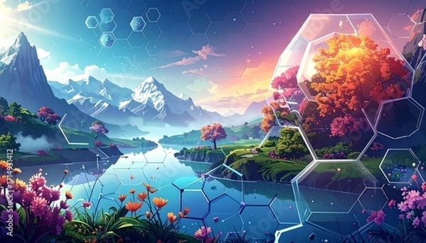 Fototapeta Bio-digital cell grid vector with hexagonal transparency