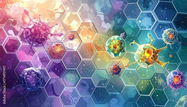 Fototapeta Bio-digital cell grid vector with hexagonal transparency