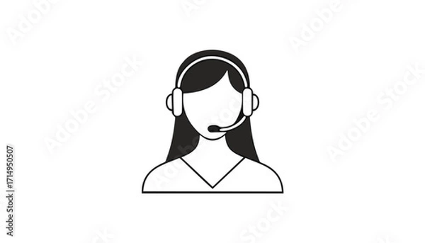 Obraz Female customer service representative icon on white Keywords: customer service, support, call
