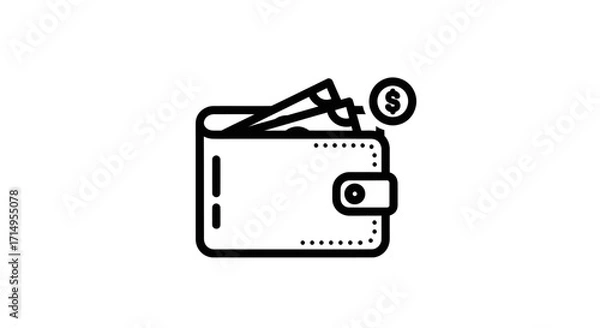 Fototapeta Open wallet with cash and coin icon financial symbol.