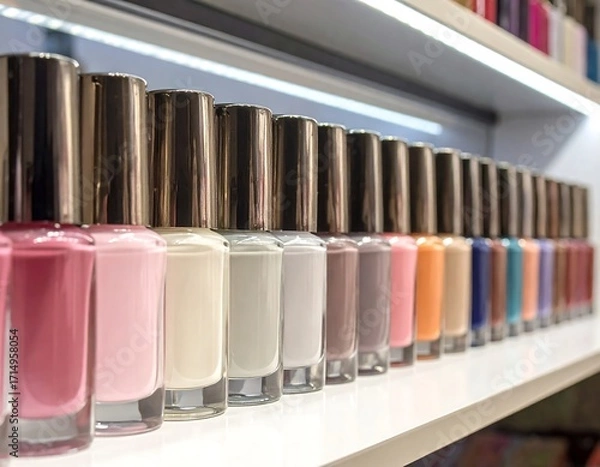Fototapeta Colorful Nail Polish Bottles Arranged on a Shelf