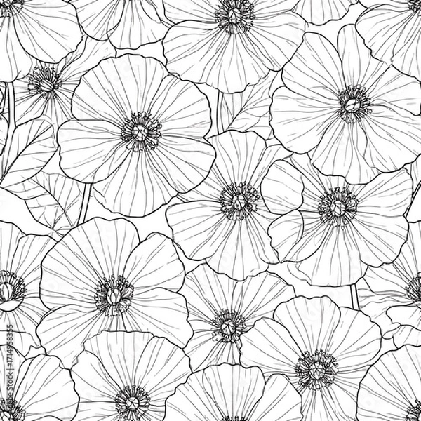 Fototapeta Floral line art pattern