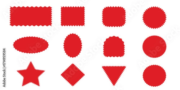 Fototapeta Red Starburst Badge and Zigzag Label Vector Set