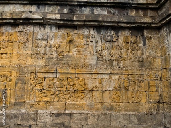 Fototapeta Bas relief, Borobudur Temple, Location in Central Java