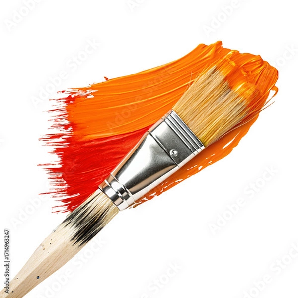 Fototapeta Paintbrush stroke creating vivid orange and red colors isolated on black background digital art