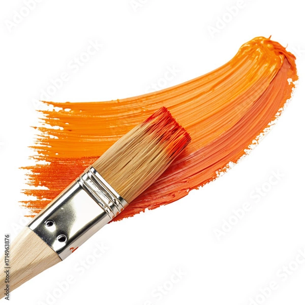 Fototapeta Paintbrush stroke with vibrant orange color creating artistic effect against white background