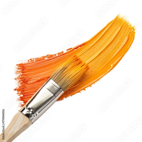 Fototapeta Vibrant orange paintbrush stroke isolated on white background for creative design and art concept