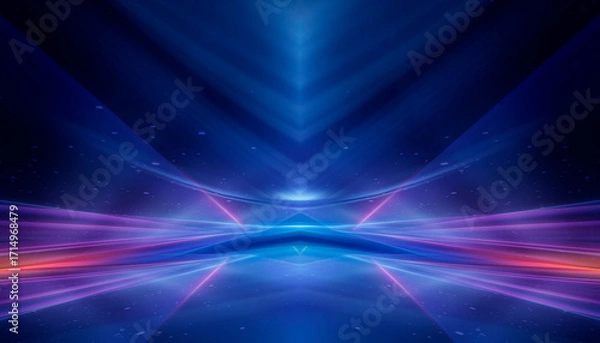 Fototapeta Dark abstract background with neon light, blurred lines, studio scene