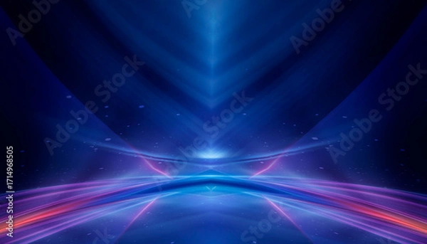 Fototapeta Dark abstract background with neon light, blurred lines, studio scene