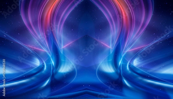 Fototapeta Dark abstract background with neon light, blurred lines, studio scene