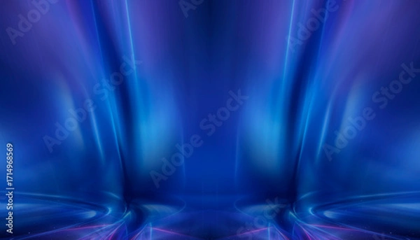 Fototapeta Dark abstract background with neon light, blurred lines, studio scene