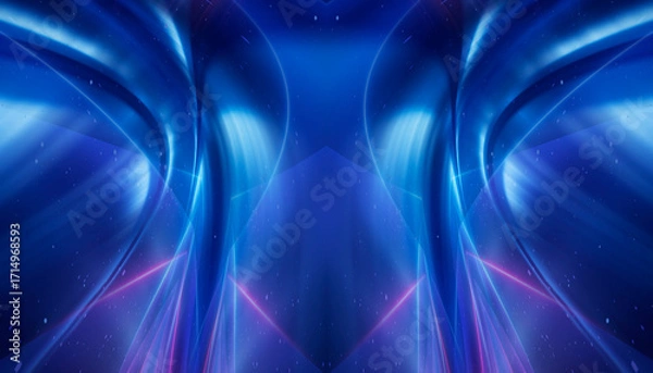 Fototapeta Dark abstract background with neon light, blurred lines, studio scene