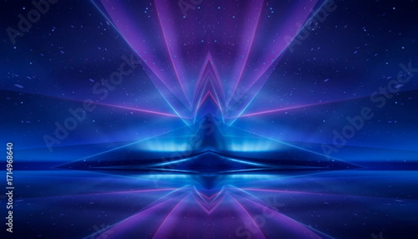Fototapeta Dark abstract background with neon light, blurred lines, studio scene
