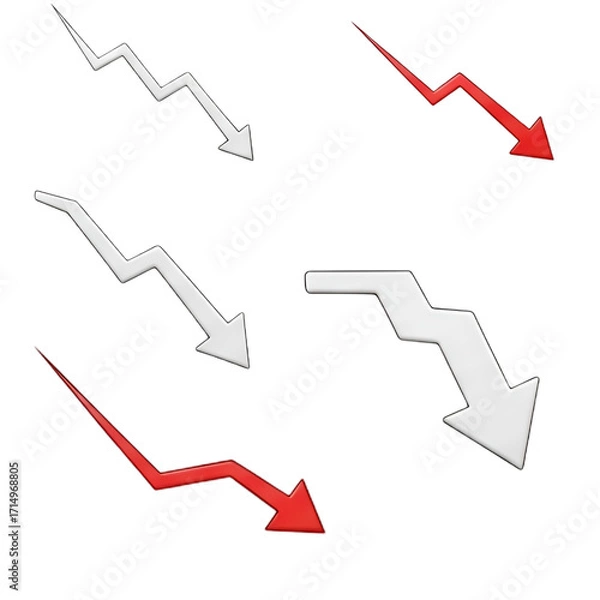 Fototapeta Multiple downward trend arrows isolated on transparent background