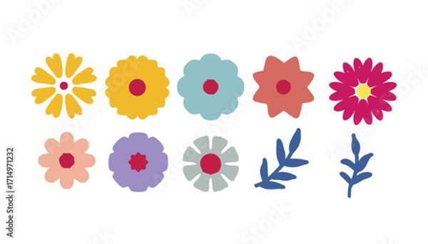 Fototapeta Collection of colorful flower icon, Abstract botanical flower set. Style for banners, wallpaper, posters, websites, online shopping.Vector illustration design and creative idea,eps 10.