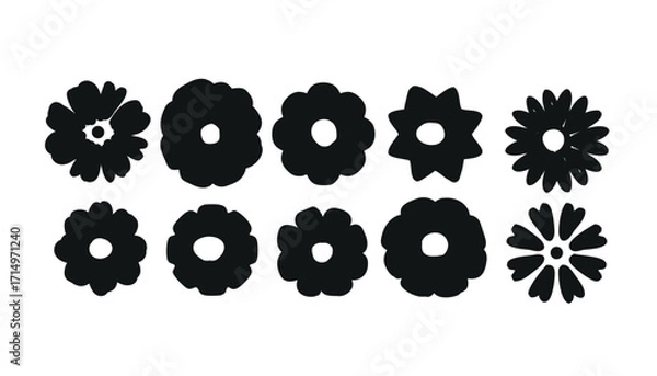 Fototapeta Set of silhouettes Flower icon, Abstract botanical flowers set. Vector botany floral design.Eps 10.