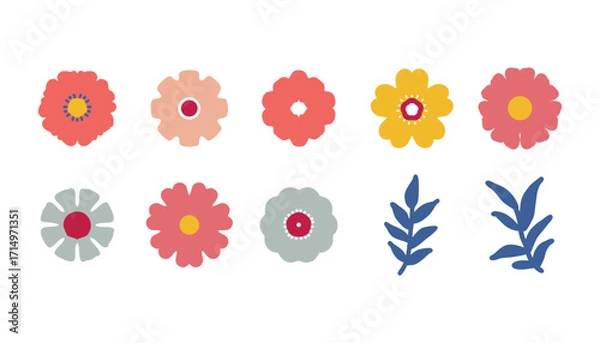 Fototapeta Collection of colorful flower icon, Abstract botanical flower set. Style for banners, wallpaper, posters, websites, online shopping.Vector illustration design and creative idea,eps 10.