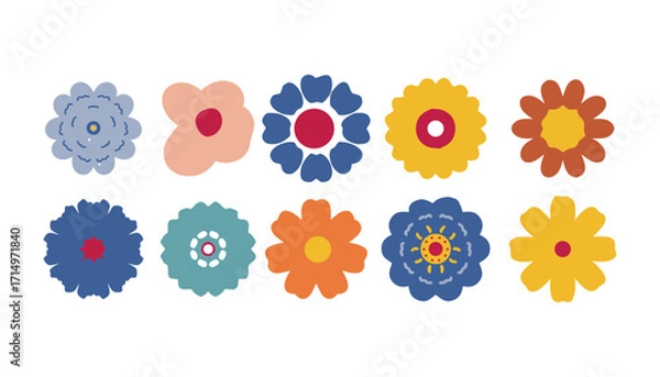 Fototapeta Collection of colorful flower icon, Abstract botanical flower set. Style for banners, wallpaper, posters, websites, online shopping.Vector illustration design and creative idea,eps 10.