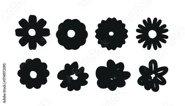 Fototapeta Set of silhouettes Flower icon, Abstract botanical flowers set. Vector botany floral design.Eps 10.