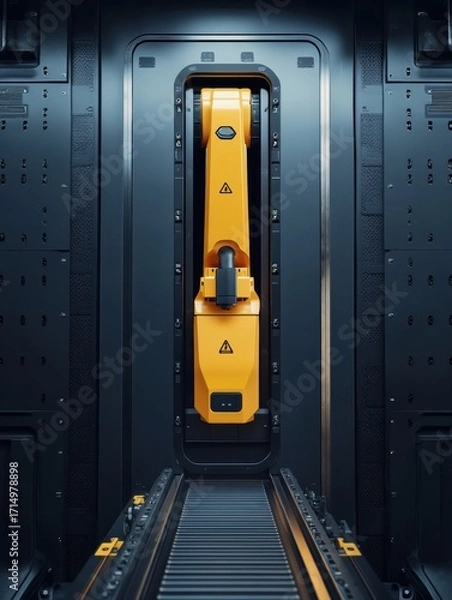 Fototapeta Robot arm inside a futuristic manufacturing facility with sleek design and advanced technology for efficient operations and automation tasks