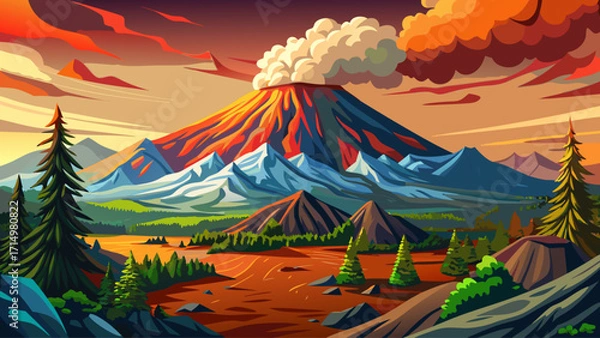 Fototapeta Mount St. Helens in Washington, volcano with dramatic crater formed after eruption, surrounded by forests and rugged landscape