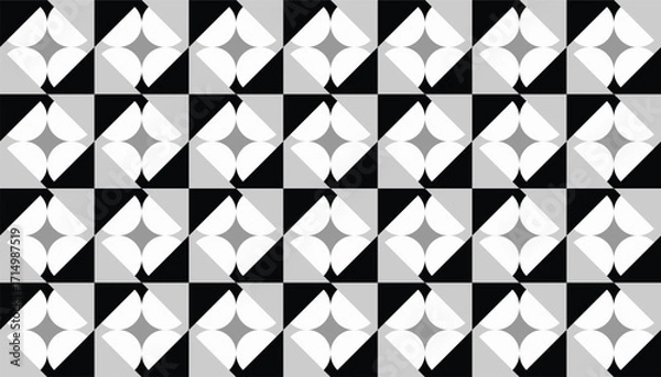 Obraz Seamless monochrome geometric pattern with black and gray circular segments forming diamond motifs, minimalist abstract design ideal for wallpapers, textiles, and digital backgrounds