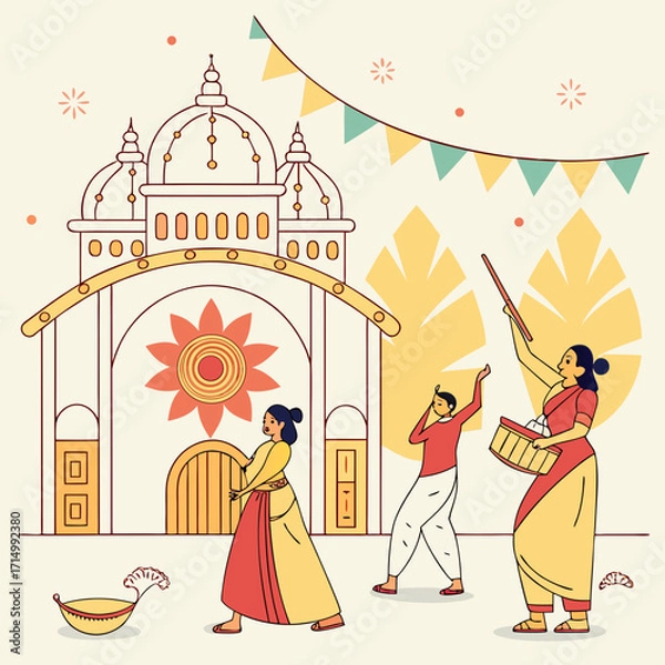 Obraz Durga Puja. Durga Puja is one of the most popular festivals in India. Durga Puja festival marks the victory of Goddess Durga over the demon Mahishasura. The ...