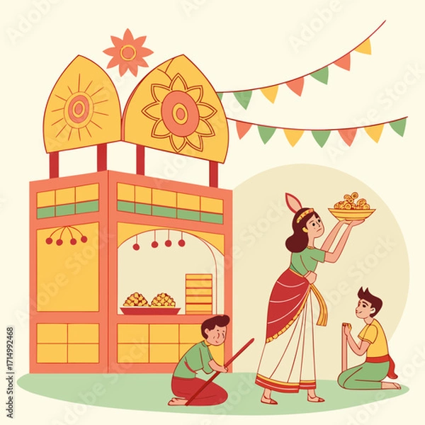 Obraz Durga Puja. Durga Puja is one of the most popular festivals in India. Durga Puja festival marks the victory of Goddess Durga over the demon Mahishasura. The ...