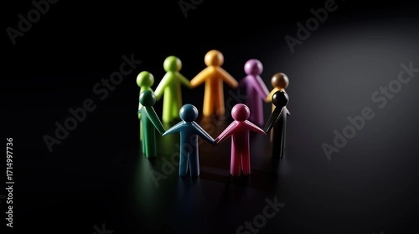 Fototapeta Diverse human-shaped figurines arranged in a circle, symbolizing unity and cultural diversity.