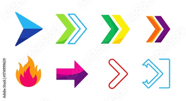 Obraz Collection of colorful arrow icons isolated on transparent background