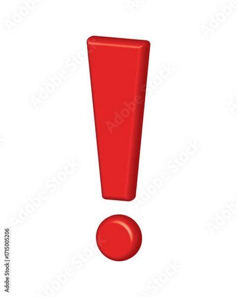 Fototapeta 3d Red exclamation - caution icon vector design template. Red glossy 3d exclamation warning sign, attention, alert symbol isolated on a white background.