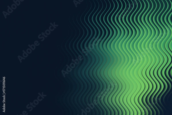 Fototapeta Abstract image showing green wavy lines against a gradient colored plain space on the left side