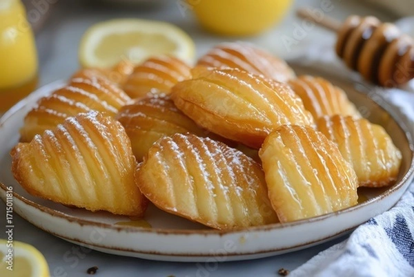 Obraz Delicate puff pastry madeleines with a light and airy lemon and honey filling