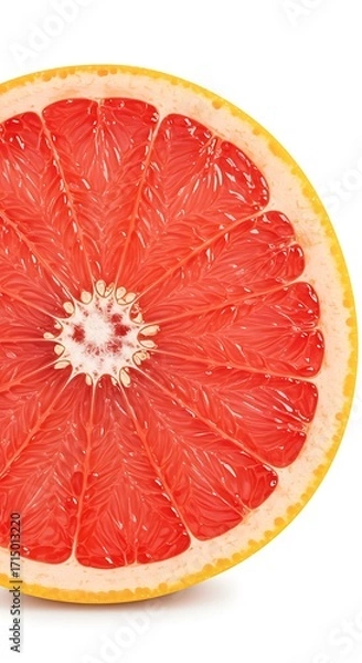 Fototapeta Closeup view of a juicy pink grapefruit half, isolated on white background, showcasing its vibrant segments and texture
